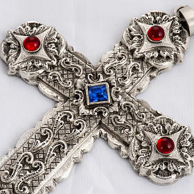 Pectoral cross, baroque style in chiselled silver copper, stones