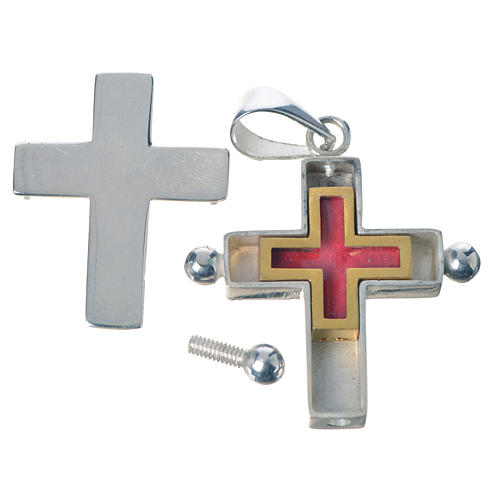 Croix pendentif argent 925 avec reliquaire 3
