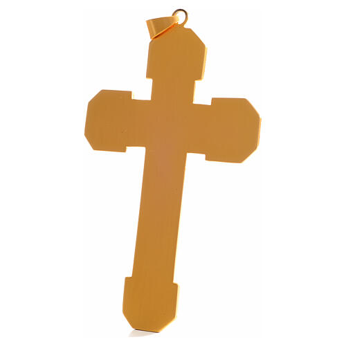 Croix pectorale en cuivre doré ciselé pierre bleue 3