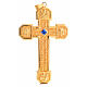 Croix pectorale en cuivre doré ciselé pierre bleue s1