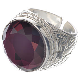 Bishop's ring in sterling silver with amethyst strass
