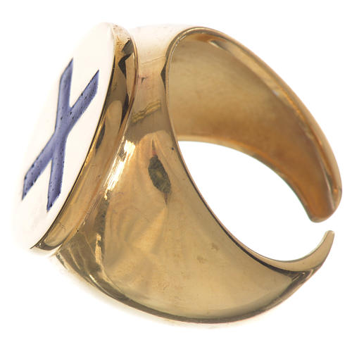 Pierścień pastoralny złocone srebro 925 krzyż niebieska emalia 3