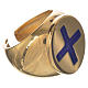 Pierścień pastoralny złocone srebro 925 krzyż niebieska emalia s2