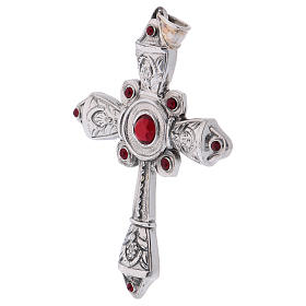 Pectoral cross in sterling silver with red strass