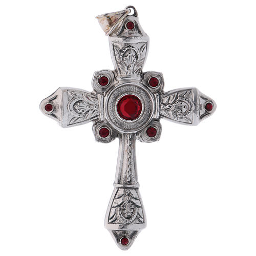 Pectoral cross in sterling silver with red strass 1
