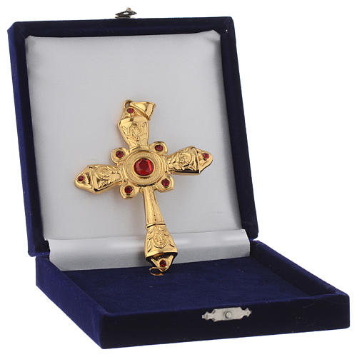 Pectoral cross in gold-plated sterling silver red strass 4