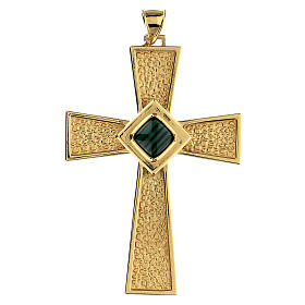 Croix pour évêque argent 925 doré avec malachite