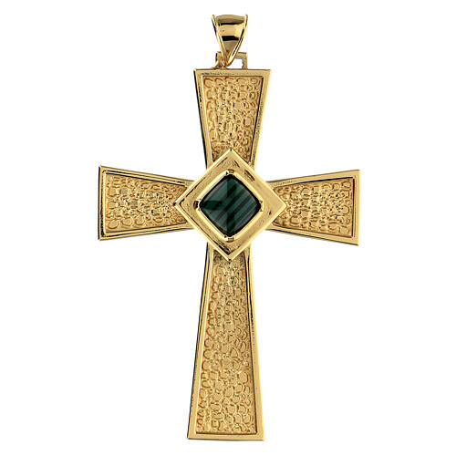 Pectoral cross in gold-plated sterling silver with malachite 1
