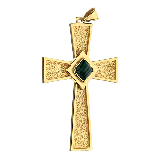 Pectoral cross in gold-plated sterling silver with malachite 3