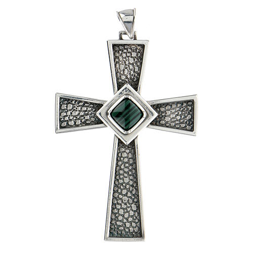 Croix pectorale argent 925 avec malachite 1