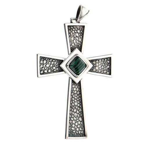 Krzyż dla biskupa srebro 925 z malachitem 2