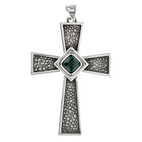 Pectoral cross in sterling silver with malachite