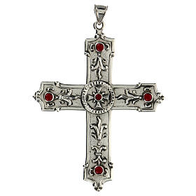 Pectoral cross in sterling silver, red synthetic stones