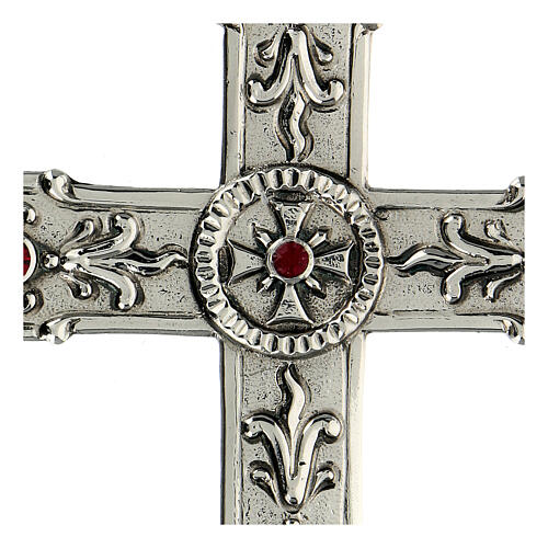 Pectoral cross in sterling silver, red synthetic stones 2
