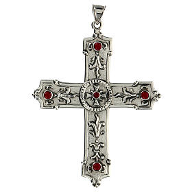 Croix pour évêque argent 925 et pierres synthétiques rouges