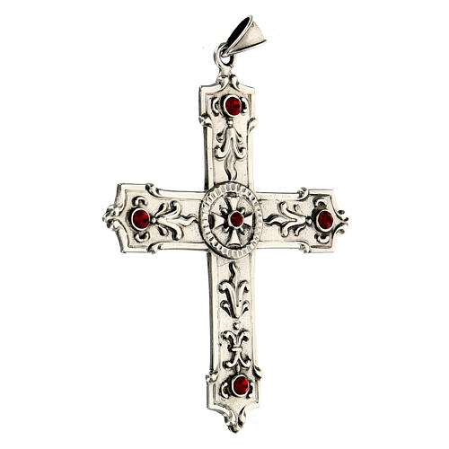 Croix pour évêque argent 925 et pierres synthétiques rouges 3