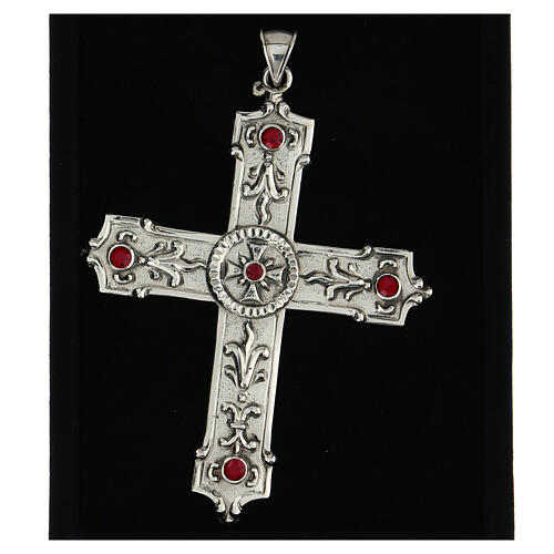 Pectoral cross in sterling silver, red synthetic stones 4