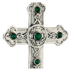 Pectoral cross in sterling silver, green synthetic stones