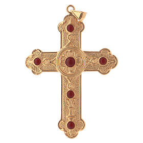 Pectoral cross in gold-plated sterling silver with synthetic stones