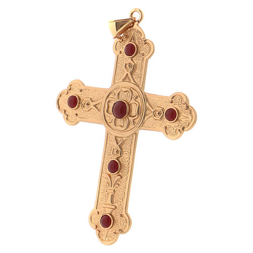 Pectoral cross in gold-plated sterling silver with synthetic stones 3