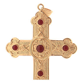 Cruz pectoral plata 925 dorada piedras rojas