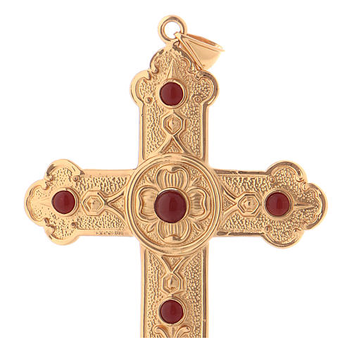Pectoral cross in gold-plated sterling silver with synthetic stones 2