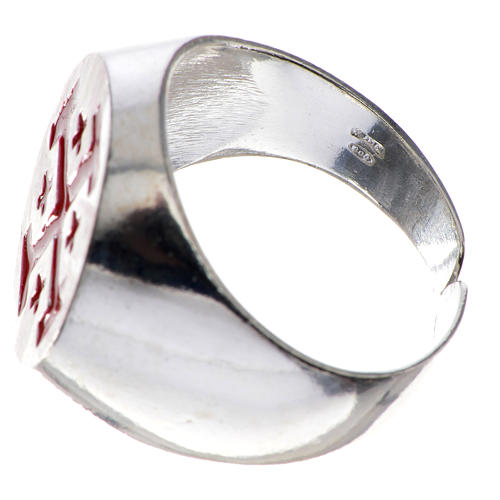 Bishop's ring, 925 silver with Jerusalem cross, red enamel 3