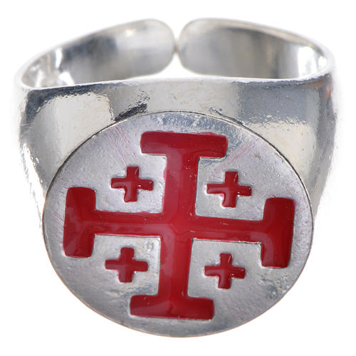 Pierścień biskupi srebro 925 krzyż jerozolimski czerwona emalia 1