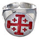 Pierścień biskupi srebro 925 krzyż jerozolimski czerwona emalia s1