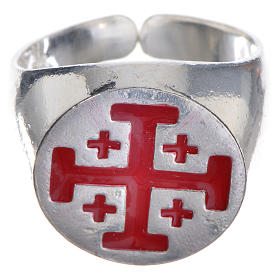 Anel para bispo prata 925 cruz Jerusalém esmalte vermelho