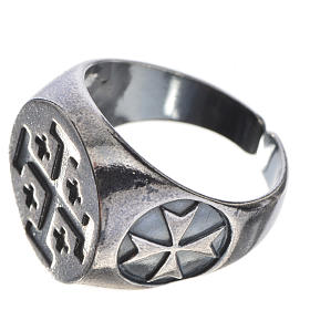 Episcopal ring in burnished 800 silver with Jerusalem cross