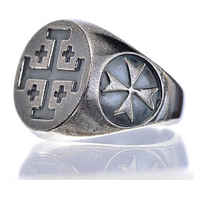 Episcopal ring in burnished 800 silver with Jerusalem cross s5