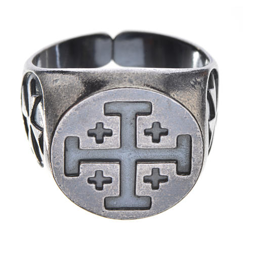 Episcopal ring in burnished 800 silver with Jerusalem cross 1