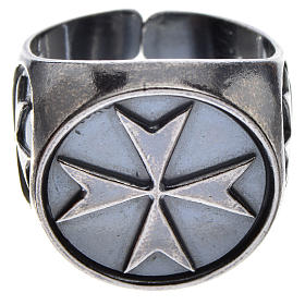 Bishop's ring in burnished 800 silver with Maltese cross
