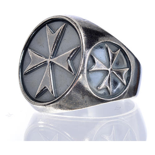 Bishop's ring in burnished 800 silver with Maltese cross 5