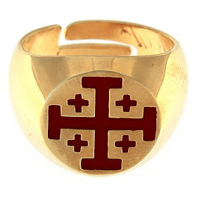 Pierścień biskupi srebro 925 złocone krzyż jerozolimski