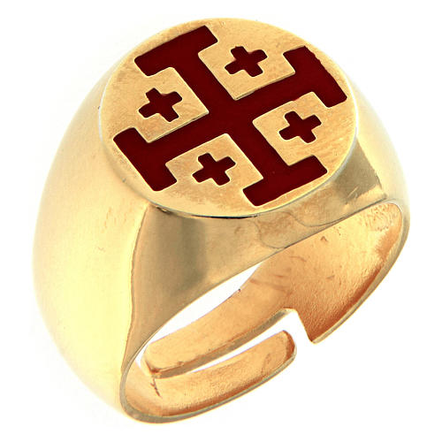Pierścień biskupi srebro 925 złocone krzyż jerozolimski 1