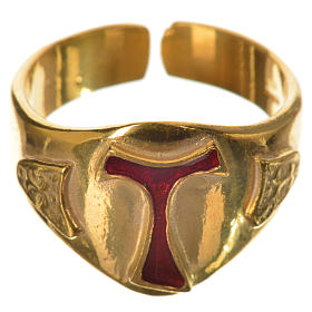 Pierścień biskupi srebro 925 złocone tau emaliowany
