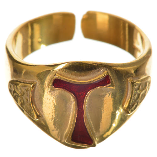 Pierścień biskupi srebro 925 złocone tau emaliowany 1