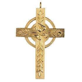 Pectoral cross in gold-plated sterling silver dove and wheat, Molina