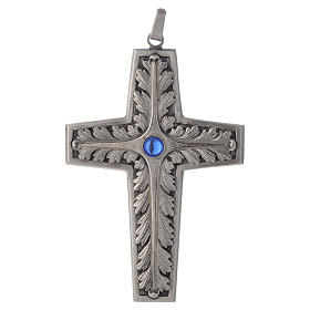 Pectoral cross chiseled silver-plated copper with blue stone