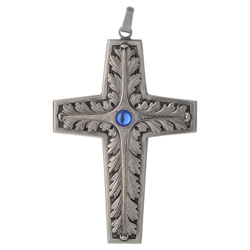 Cruz Pectoral cobre plateado cincelado piedra azul 1