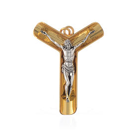Croix pectorale crucifix laiton bicolore 9x6 cm
