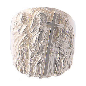Bague épiscopale argent 925 Jésus, Saint Paul et Saint Pierre s2