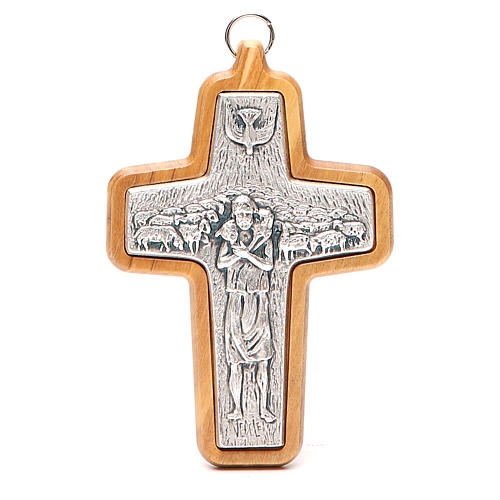 Pectoral cross in metal and olive wood 12x8,5cm 1