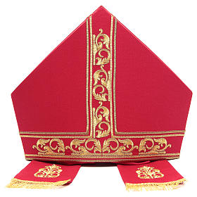 Mitre machine-embroidered in pure wool, red Gamma