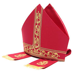 Mitra czerwona haftowana maszynowo czysta wełna s4