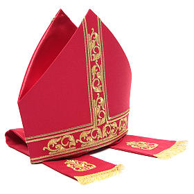 Mitra czerwona haftowana maszynowo czysta wełna s5