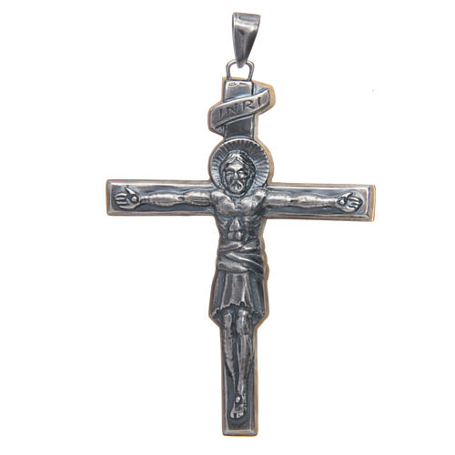 Cruz bispo crucifixo em prata 925 brunida 8,5x6,5 cm 1