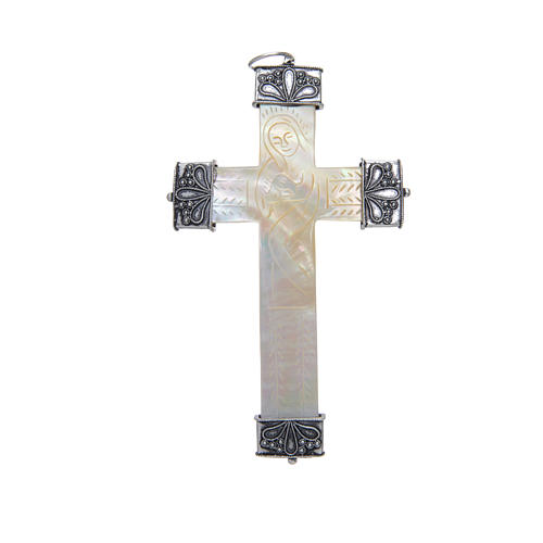 Pectoral cross in mother of pearl and 925 silver 1